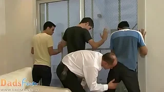 Old officer punishes twinks surrounding his meaty cosh